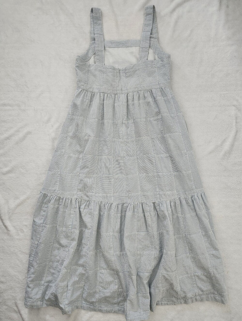 MADEWELL Seersucker Patchwork Tiered Midi Cotton Dress Sz 8 Cottagecore Coastal - Picture 4 of 15